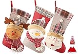 SueH Design Weihnachtsstrumpf, 46cm/18in Groß Nikolausstrumpf für Weihnachtsdeko, Nikolausstiefel zum Befüllen Weihnachtsocken für Weihnachten Kamin Deko Geschenke (3 Stück)