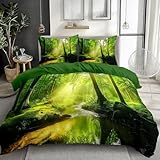 Bettwäsche 135x200 Waldlandschaft Bettbezug 135 x 200 Tropischer Dschungel Bettwäsche-Sets mit Reißverschluss 3D Weiche Mikrofaser Kinderbettwäsche mit 2 Kissenbezüge 80x80 cm C-1094