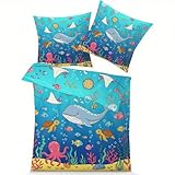 GEDAEUBA Unterwasserwelt Kinder Bettwäsche 135x200 Winter - Meerestiere Bettbezug, Wendebettwäsche und Kissenbezug 80x80, Weiche & Angenehme Mikrofaser Bettwäsche-Sets mit Reißverschluss