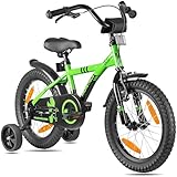 PROMETHEUS BICYCLES Kinderfahrrad 16 Zoll ab 5 Jahren - Kinder Fahrrad Mädchen Jungen Fahrrad Kinder mit Stützräder Rücktrittbremse in Grün Schwarz