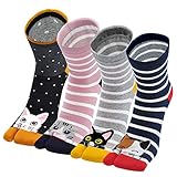 ZAKASA Tabi Socken Damen Zehensocken: Füßlinge Kurzsocken Sneaker Flip Flop Zehensocken Baumwolle Kurze Japanische Geta Socken Größe 35-41 Kätzchen-4 Paare