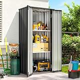 Aoxun 2,5 × 1,15 m Outdoor-Aufbewahrungsschrank aus Metall mit 3 Schichten für drinnen und draußen, wasserdicht, vertikal, Lagerschuppen, 2 verstellbare Regale für Terrasse, Garten, Garage, Veranda