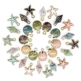 Bellabon 30 Stück Muschel Charms Anhänger, Mini Anhänger für Armbänder Halskette Ohrring, Muschel Seestern für Schmuck, DIY Charms Set für Handwerk,Hängen Schmuck Pendant Legierung