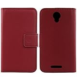 Gukas Design Echt Leder Tasche Für Alcatel One Touch Pixi 4 5010D 5' Hülle Handy Flip Brieftasche mit Kartenfächer Schutz Protektiv Genuine Premium Case Cover Etui Skin (Dark Rot)