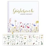 Glamifyr Gästebuch Hochzeit,Hochzeit Gästebuch mit 144 Seiten,DIY Hochzeitsgästebuch 21x21cm,Blumen Gästebuch Blanko mit 8 Exquisite Eukalyptus Aufklebern,für Unvergessliche Erinnerungen
