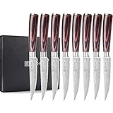 PAUDIN Steakmesser 8-teilig Set, Hochwertige Deutsche Edelstahl Steak Messer, Ultrascharfe Gezackte Klinge und Ergonomischer Holzgriff, Tafelmesser mit Geschenkbox