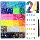 28800 Pcs Strasssteine für Nägel, 24 Farbe Strasssteine für Nägel, 3mm Nail Art Strasssteine Flatback Edelsteine Runde mit Pinzette und Punktierung Stift für DIY Handwerk Nägel Kleidung