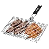ZWMYF Robuster Edelstahl-Grillkorb für Camping & BBQ – Faltbarer, tragbarer Grillrost mit abnehmbarem Griff – Antihaft-Netz für Fisch, Gemüse, Garnelen, Burger & mehr