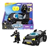 Fisher-Price Imaginext DC Super Friends Metal Force Batmobil Spielzeugauto, ca. 7,6 cm große Batman-Actionfigur und Zubehör im Set, enthält Starter und 2 Scheiben, JFJ68