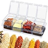 JJQHYC 4 Stück klare Gewürzbox, Küche Gewürzgläser mit Tablett und Löffel, Gewürzaufbewahrungsbehälter Gewürzgläser für Gewürze, Salz und Zucker