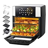 LLIVEKIT 15L Heißluftfritteuse, Heißluft-Backofen 90% weniger Öl, Air Fryer XXL 1800W, 10 in 1 Mini Ofen mit Umluft Drehfunktion, Airfryer mit Touchscreen, 7 Zubehör, aus Edelstahl, Schwarz