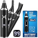Nasenhaartrimmer Herren, 3 In 1 Nasenhaarschneider mit LED Akku Anzeige,USB-C Nasentrimmer Ohrhaartrimmer Augenbrauenrasierer,für Männer & Frauen,Gesichtshaarentferner Doppelklingen Schmerzfreier IPX7