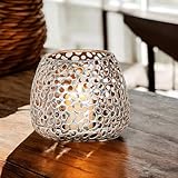 GILDE Windlicht Metall Chico – Tischdeko Farbe: Silber antikfinish matt – Deko Kerzenhalter für Teelichte oder kleine Stumpenkerzen Höhe 12 cm