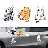 CAINCAY Autoaufkleber Lustige Katze, 3 Stück 3D Cartoon Tier Katze Kätzchen Sticker, Lustige Autoaufkleber Wassdichte PVC Cat Aufkleber Fenstersticker für Auto Wand Laptop