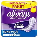 Always Discreet Inkontinenzeinlagen Long Plus, 64 Binden (4 x 16 Stück) Monatspaket, diskreter Schutz & hohe Saugstärke, geruchsneutralisierend (Verpackung kann variieren)