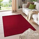 HomebyHome Kurzflor Läufer 80 x 250 cm Rot - Modern Gabbeh-Look Teppich Extra Weich, Pflegeleicht und Langlebig - Ideal für Wohnzimmer, Schlafzimmer und Esszimmer