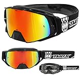 TWO-X Cross-Brille - Motocross-Brille mit verspiegeltem Iridium Glas - Motorrad-Brille - Enduro & Downhill - Schutz-Brille - Modell Rocket - Schwarz