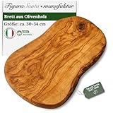 Olivenholz Schneidebrett, Rustikales Holzbrett für die Küche, Käsebrett und Antipasti Servierplatte, Olivenholzbrett Handgefertigt seit 1988 (30-34cm)
