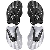 2 Paar Handpaddel zum Schwimmen, schwarz und grau Schwimmtraining Paddel, Schwimmpaddel mit verstellbaren Riemen, Krafttrainingshilfe, Pool-Übungsgeräte für Erwachsene, Kinder, Unisex