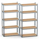 VOUNOT Schwerlastregal 2er Set, Regal Lagerregal Kellerregal Steckregal Werkstattregal, 180x90x40cm, 10 verstellbare Böden, 1750kg belastbar