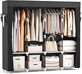 Vicye Kleiderschrank, Faltschrank,170*45*167 cm, Stoffschrank mit kleiderstange stabil, mit Abdeckung, 4 Lagerregalen und 4 Kleiderstangen, Textil Kleiderschrank für das Schlafzimmer Keller（Schwarz）