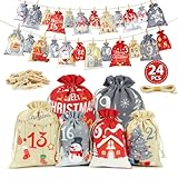 AFXXE Adventskalender zum Befüllen,24 Adventskalender Selber Befüllen Kinder Stoff,Groß Adventskalender Säckchen,2 Größen von Adventskalender Tüten,Leere Weihnachtskalender zum Selbst Befüllen