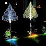Solar-Weihnachtsbaum-Lichterkette,Solar-Weihnachtsbaum-Wegebeleuchtung,Set mit 2 Garten-Weihnachtsbaumlichtern - 7 farbwechselnde Weihnachtsbaum-Außenleuchten, Außenweg-Pfahllicht für den Hof draußen