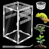 Insekten-Terrarium Set, PRITOK 360 ° Reptilien Terrarium Box Acryl Terrarium Glas für Reptilien und Amphibien, Tragbarer Lebensraum für Spide, Skorpion, Käfer, Gottesanbeterin, 20x12x12cm