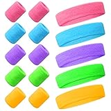 15 Stück Schweissband Set 80er Neon Schweissband Handgelenk Stirnband Sport Elastisch mit 10 Stück Armbänder für Damen Herren Basketball Tennis Fitnessstudio Karneval (5 Farbe) Bunte