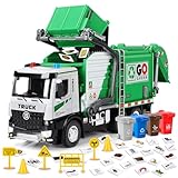 Charmofun Müllauto Spielzeug mit Elektrisch Angehobener Abfallbehälter, Müllwagen Spielzeug mit Lichtern und Sound, Fahrzeug Müllabfuhr, Müllauto Geschenk für Kinder ab 3 4 5 6 Jahre