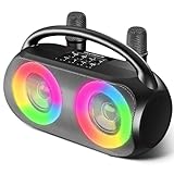 Heetipuk K30 Karaoke-Maschine für Erwachsene und Kinder, tragbarer Bluetooth 5.3 Lautsprecher mit 2 kabellosen Mikrofonen, Singmaschine für Zuhause Geschenk, PA-System mit Echo/Bass/Höhen, AUX,USB, TF