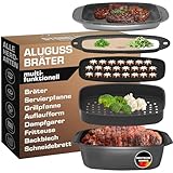STONELINE Aluguss Bräter Induktion 39x22 cm 5,6 L, Kochgeschirr Set 5-teilig Braten Kochen Dämpfen Backen, Schmortopf Auflaufform Backform, Antihaftbeschichtet mit echten Steinpartikeln, Backofen
