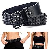 SDXCJY Nietengürtel, Rock, Punk, Nieten, Nietengürtel, Gothic, Reihe, Pyramide, quadratisch, PU-Leder, Vintage, Punk, Rock, Öse, Punk, Nieten, für Jeans, Rockwear, Damen/Herren, Schwarz , 110 cm