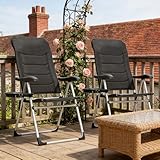 PHI VILLA Klappstuhl Hochlehner Aluminium 2er Set, 7-Fach Verstellbar Gartenstühle mit Kopfkissen & Getränkehalter für Camp, Garten, Balkon