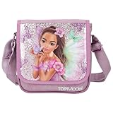 Depesche 12778 TOPModel Fairy Love - Kleine Umhängetasche in Mauve mit Model-Motiv und Schmetterlingen, Tasche mit verstellbarem Schultergurt und Front-Klappe