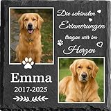 MOMGEGE Personalisierter Tiergrabstein aus Schiefer mit Foto und Text – Grabstein Hund oder Katze, Gedenkstein für Garten und Zuhause – Trauergeschenk bei Tierverlust (013)