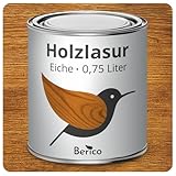 Berico Holzlasur - Eiche - 0,75 Liter Lasur - Wetterfeste Holzschutzlasur für Innen und Außen - Holzschutz, Wetterschutz und UV-Schutz