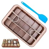 RUCUDIM Brownie Backform Backblech Brownie mit Trennwänden und Spatula, Antihaftbeschichtete Brownie Blech Kuchenform zum Backen Mousse Kuchen Brot Kekse Pizza Quadratische(31.5 x 19.3cm)