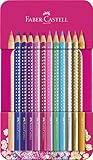 Faber-Castell 201737 - Buntstifte Set Sparkle 12-teilig, im Metalletui, dreikant, bruchsicher