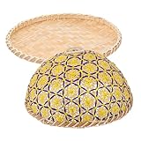 Homoyoyo Bambus Geflochtener Aufbewahrungskorb mit Lebensmittelabdeckung Insektenschutz Fliegenhaube Ø Praktisches für Zuhause und Restaurant Gelb