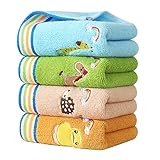 Guaksxi 4 Stück Waschlappen Kinder Handtücher Weiche 4 Farben Kinder Badetücher 100% Baumwolle Gesichtstücher Baby Badetuch für Kinder (25 x 50 cm, Bunt Tier)