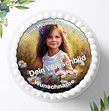 Tortenbild, Zuckerbild Personalisiert Tortenaufleger mit eigenem Foto und Text frei gestalten, Essbares Foto für Torten, Tortenbild zum Geburtstag, Tortenaufleger Ø 20cm - 9533.16