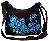 GURU SHOP Schultertasche, Hippie Tasche, Goa Tasche - Schwarz/blau, Unisex - Erwachsene, Baumwolle, 23x28x12 cm