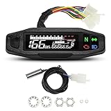 Motorrad Digitaler Tachometer, Drehzahlmesser mit LCD Display, Blinker, Hintergrundbeleuchtung, Kilometerzähler und Vergaser für die meisten Motorradmodelle(mit Stützen and Sensors)