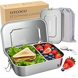 VITCOCO Lunch Box Bento Lunch Box Edelstahl 1200 ml Lunchbox Kinder mit Fach – BPA-frei – Lunchbox für Picknick, Schule, Arbeit