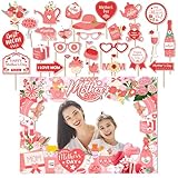 31 x Foto-Requisiten zum Muttertag, Fotoautomaten-Requisiten-Set, Muttertags-Selfie-Requisiten-Set, beste Mutter, Selfie-Rahmen, buntes Blumenmuster, Happy Mother's Day, Selfie-Requisiten für