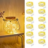 Dufuso 12 x 20er LED Lichterkette Batterie Dekoration für Weihnachten,Party, Mini led lichterkette mit batterie CR2032, 2M Warmweiß Kupfer Drahtlichterkette Wasserdichte