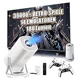 S40 Ultra Tragbarer Intelligenter Projektor mit WLAN und Bluetooth, Retro Spielkonsole mit 36000+ Spiel-14-Emulator, 180 Lumen, 1024 * 600P, Android 11 Drahtloser Projektor für Heimkino, Outdoor