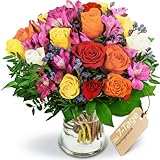 Blumenstrauß Farbtraum, Bunter mit Rosen, Inkalilien und Statice, 7-Tage-Frischegarantie, Qualität vom Floristen, handgebunden, perfekte Geschenkidee