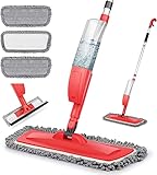 Bellababy Wischer Bodenwischer Wischmopp mit Sprühfunktion, Sprühwischer Spray Mop mit 3 Wisch Pads und Fensterschaber,360 Grad Rotierender Wischmopp mit 450ml Wassertank Rot